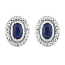 10k White Gold Sapphire & 1/8 Carat T.W. Diamond Oval Halo Stud Earrings