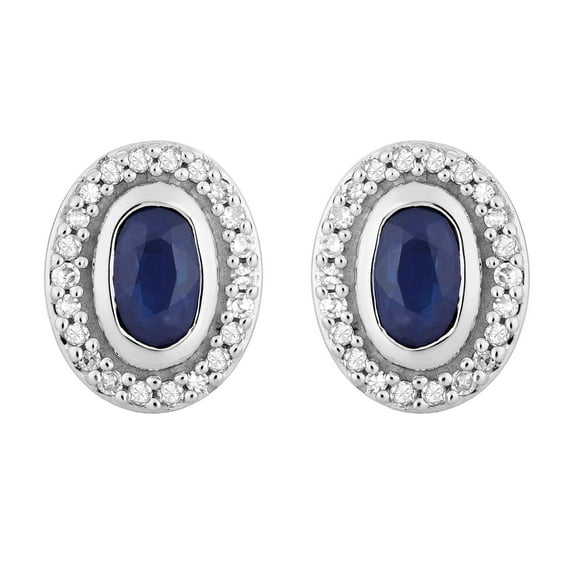 10k White Gold Sapphire & 1/8 Carat T.W. Diamond Oval Halo Stud Earrings