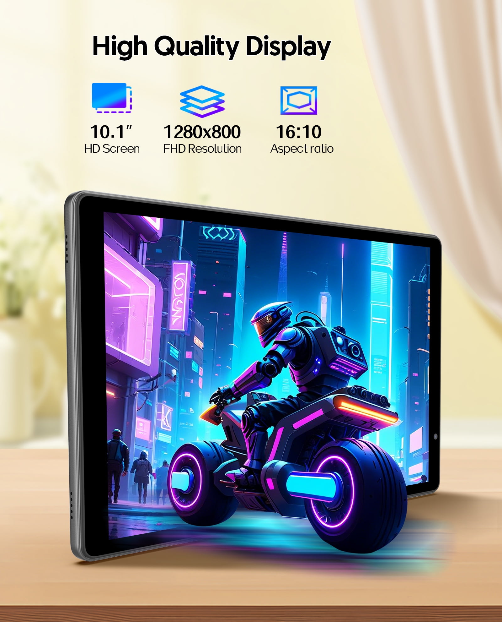 FITIFUN Android 14 Tablet 10 inch Tablets, 4GB RAM 32GB ROM 1TB Expand, Quad-core, HD Display, WiFi, Dual Camera,Gray