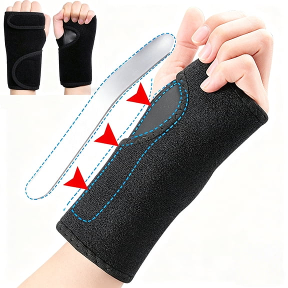 2PCS Carpal Tunnel Wrist Braces, Adjustable Wrist Support Splint for Night Sleep & Daytime Use, Hand Brace for Arthritis Pain Relief, Typing & Pregnancy, Men Women Black