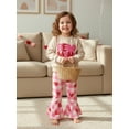 thumbnail image 4 of Loicainy Toddler Baby Girl Valentine's Day Outfits 3 6 12 18 24 Months 2T 3T Letter Embroidery Long Sleeve Round Neck Pullover + Plaid Flare Pants 2 Pcs Clothes Set, 4 of 9