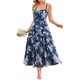 thumbnail image 1 of Vestido largo GRACE KARIN Verano 2025 con estampado floral escalonado azul marino, 1 of 6