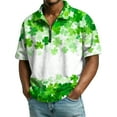 thumbnail image 2 of Men's St. Patrick's Day Shamrock Polo Shirt Short Sleeve Half Zip Casual Top, 2 of 9