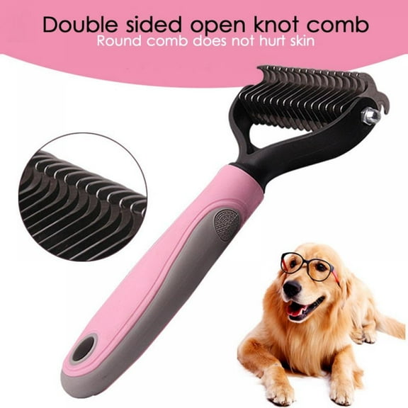 Pet Grooming Brush, 2 Sided Undercoat Rake for Dogs & Cats, Professional Deshedding Brush and Dematting Tool, Effective Removing Knots, Mats, Tangles for Cats, Dogs