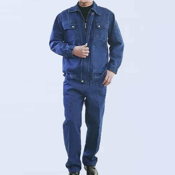Ceisia Durable Cotton Denim Mens Loose Fit Multi-Pocket Workwear Two Piece Set Gifts