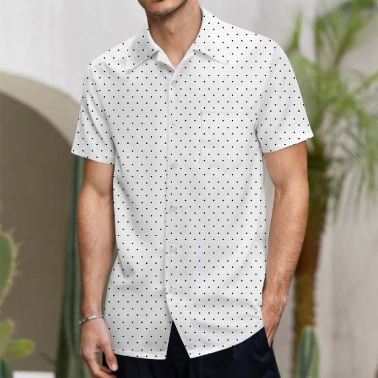 CBGELRT Mens Shirts Short Sleeve Polka Dot Print Dress Shirts for Men Pocket Casual Button down Shirt White Xxl Walmart