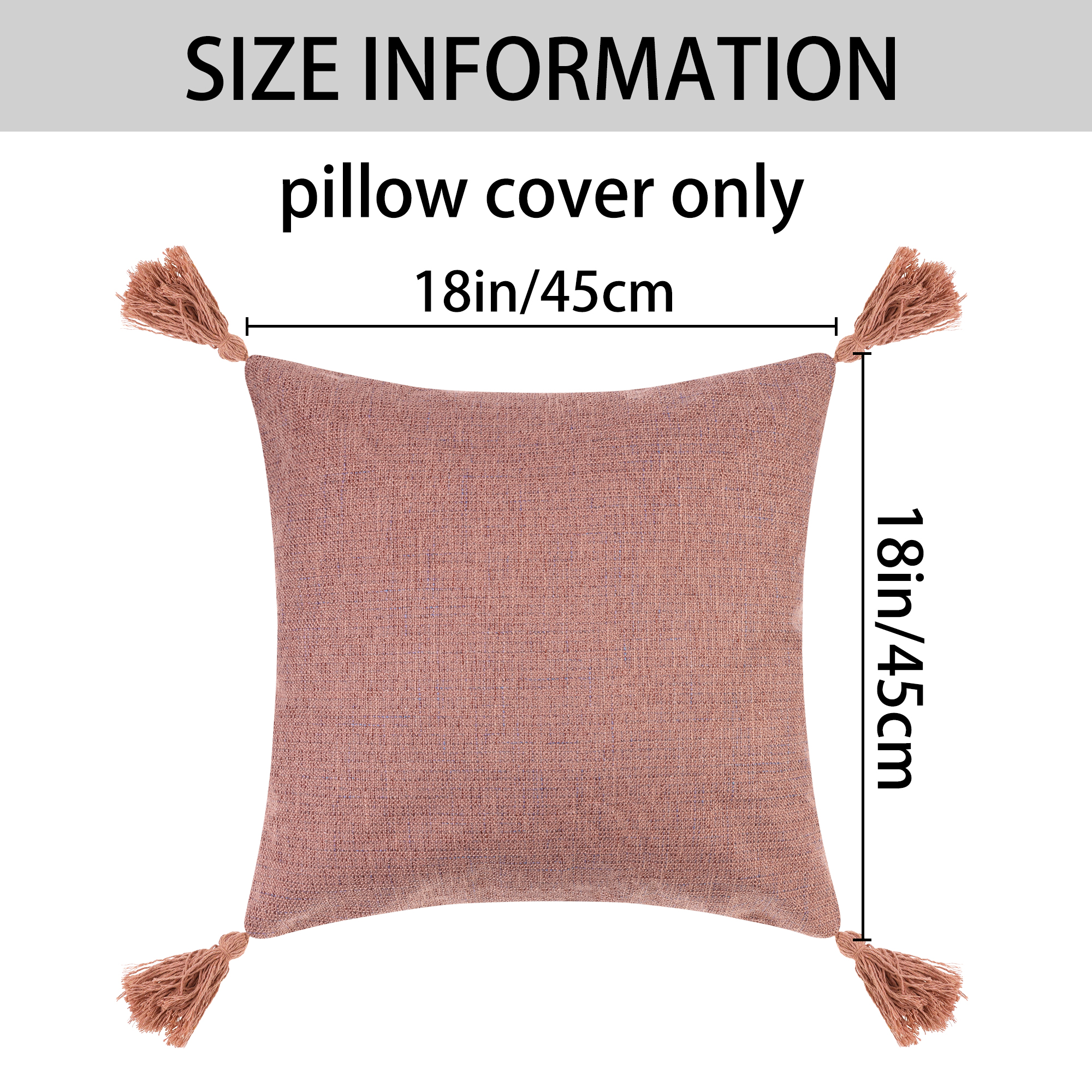 Unique Bargains 4 Pcs Linen Fringe Cushion Cover Throw Pillow Covers with Tassel Design Pink 18" x 18"