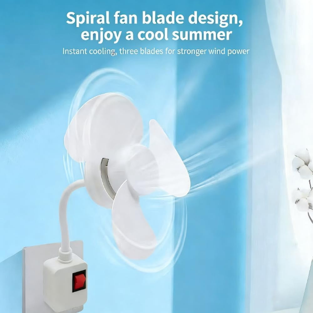 Quiet Socket Fan with Plug Adapter, Mini Plug-in Wall Fan with 360° Flexible Gooseneck for Kitchen Bathroom Office Cooling (2 Pieces, White)