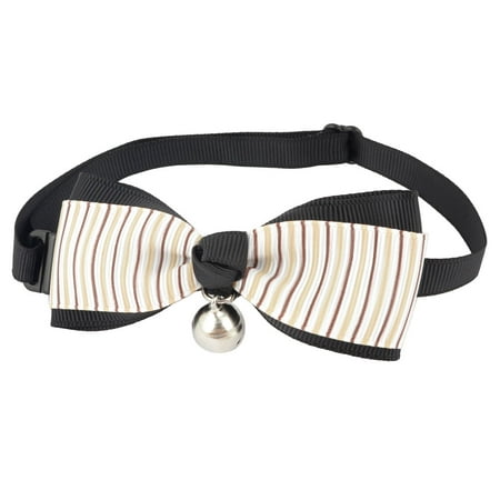 Unique Bargains Stripe Pattern Bell Decor Pet Dog Doggy Adjustable Bowtie Collar White