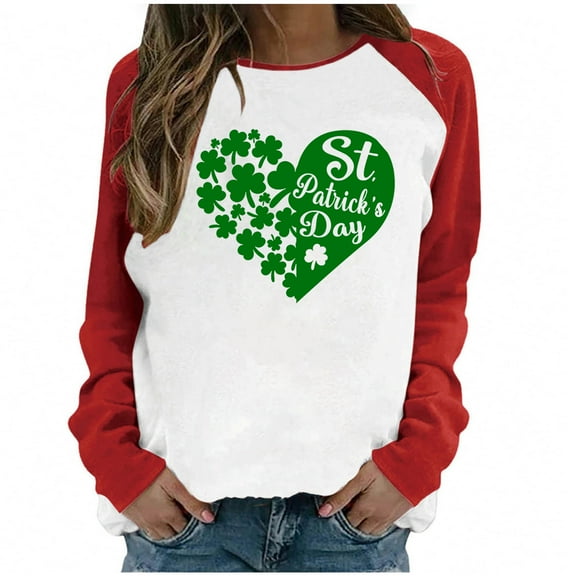 Xihbxyly St Patricks Day Shirt Women, Women's St. Patrick's Long Sleeve Tops Love Heart Print Casual Shirts Tops Blouse
