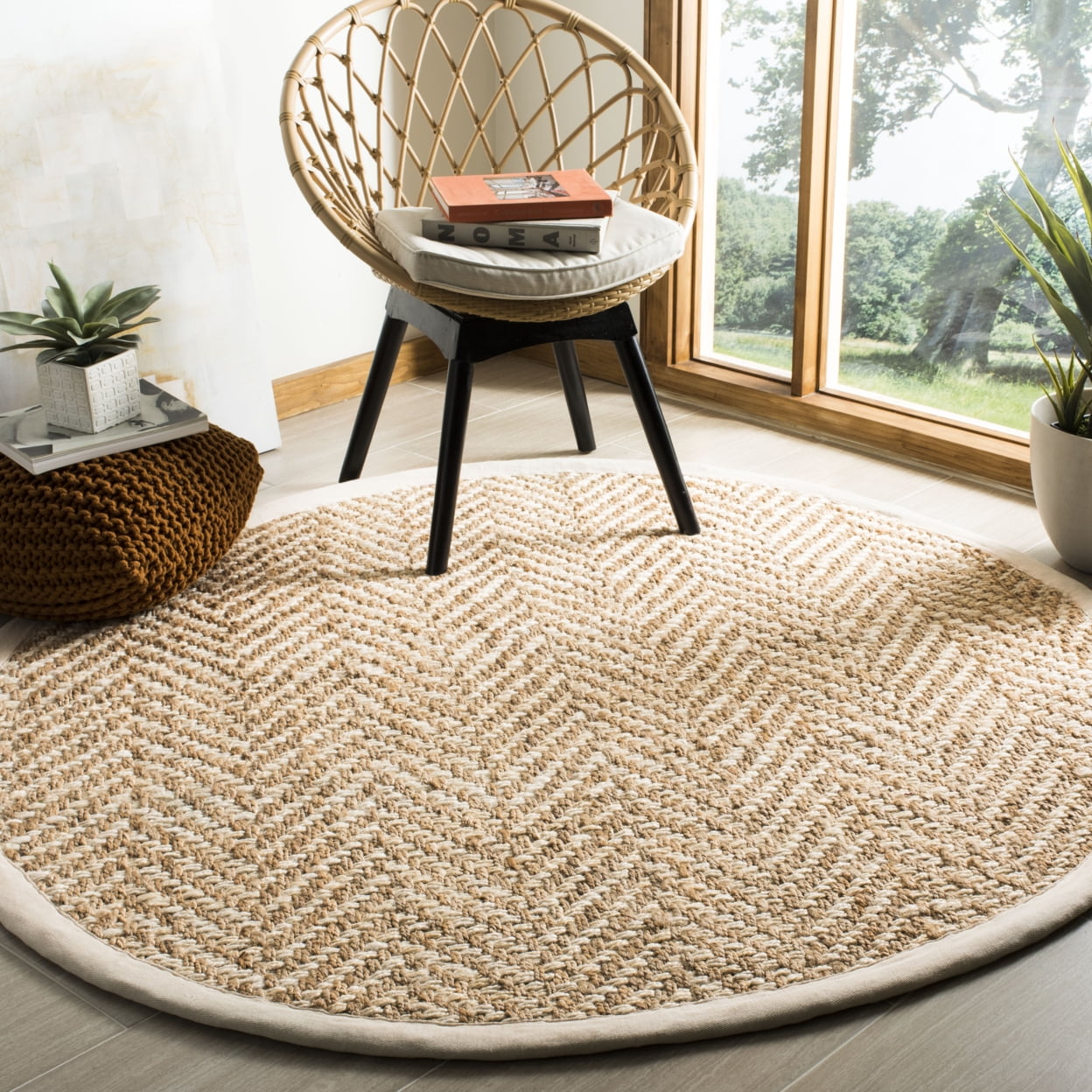 SAFAVIEH Natural Fiber Houston Braided Jute Area Rug, Ivory/Natural, 5' x 8'
