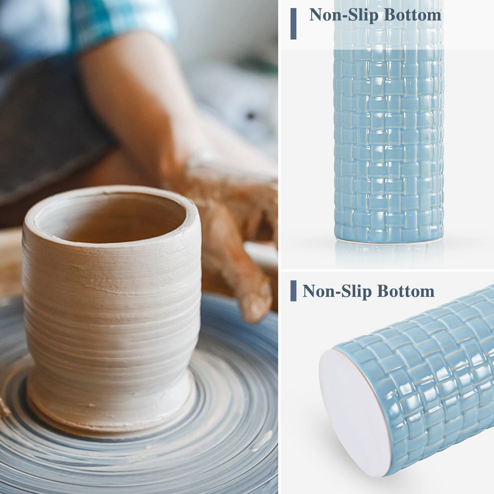 NATYSWAN 24.8" Modern Ceramic Bedside Lamp Set of 2, 3 Color Temperature Bulbs Included - Farmhouse Nightstand Lamps for Living Room Bedroom End Table Office Entryway, Cyan