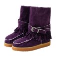 thumbnail image 5 of Platform Mid Calf Winter Boots for Women Vintage Suede Casual Tassel Wide Calf Boots Moc Toe Non Slip Work Boots, 5 of 6