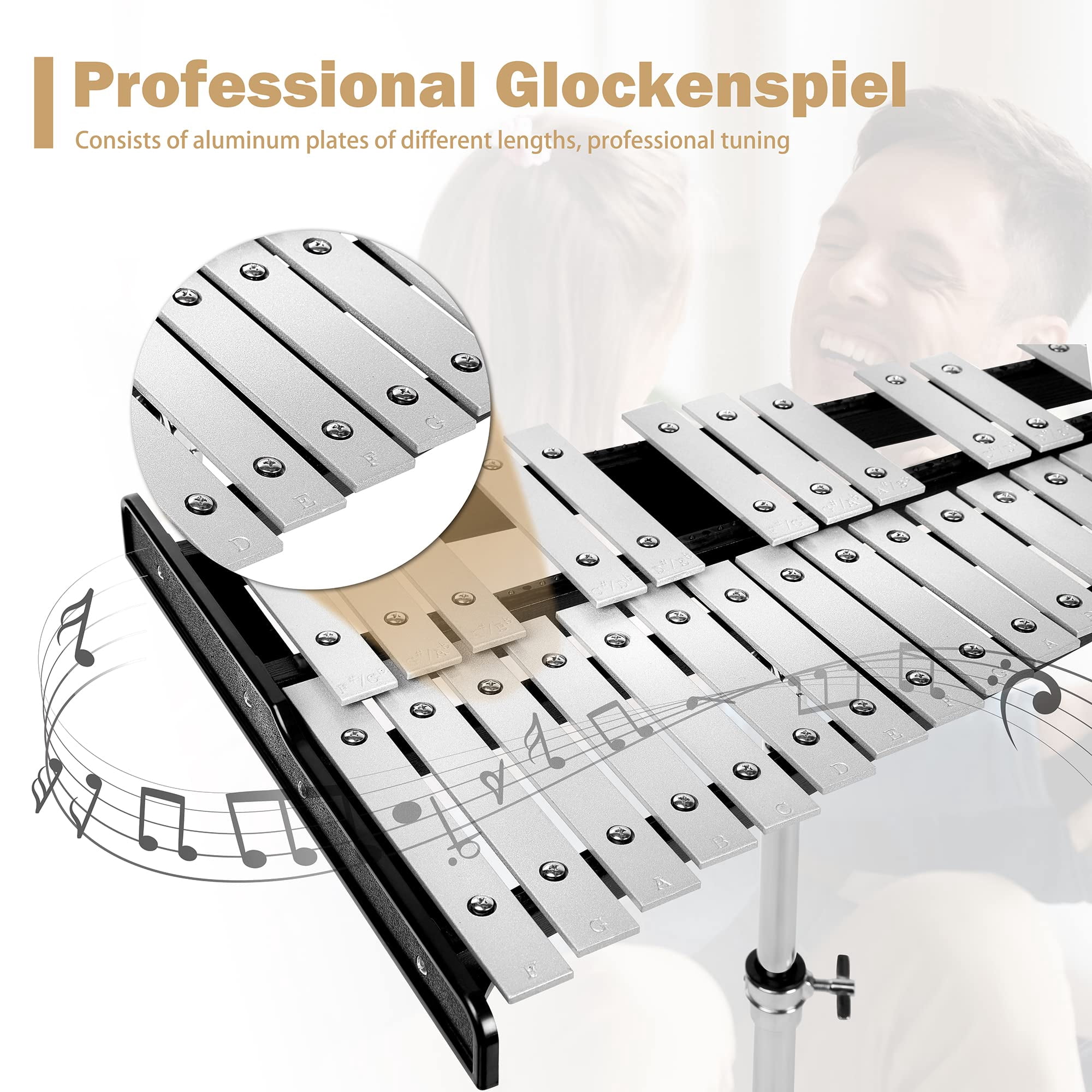 Joywind 32-Note Glockenspiel Xylophone Kit with Adjustable Stand, Mallets, Practice Pad & Carrying Bag