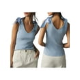 thumbnail image 2 of Rdhnmea Women's Bow Tie Tank Tops V Neck Shoulder Strap Sleeveless Shirts Slim Fit Summer Going Out Knit Camisoles Streetwear, 2 of 8