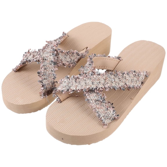 Raindrops 1 Pair of Spa Slippers for Women Fashion Shoes Beige Rubber Open Toe