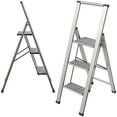 thumbnail image 2 of Sorfey 3-Step Step Ladder Slim, Anti-Slip Foldable Ladder Step Stool, Gray Wood & Silver, 2 of 8