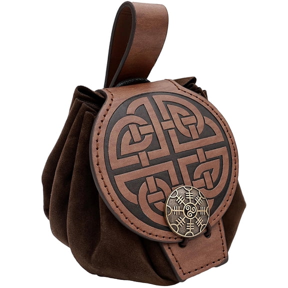 Renaissance PU Leather Waist Bag Medieval Embossed Leather Belt Pouch Portable Drawstring Purse Retro Pirate Side