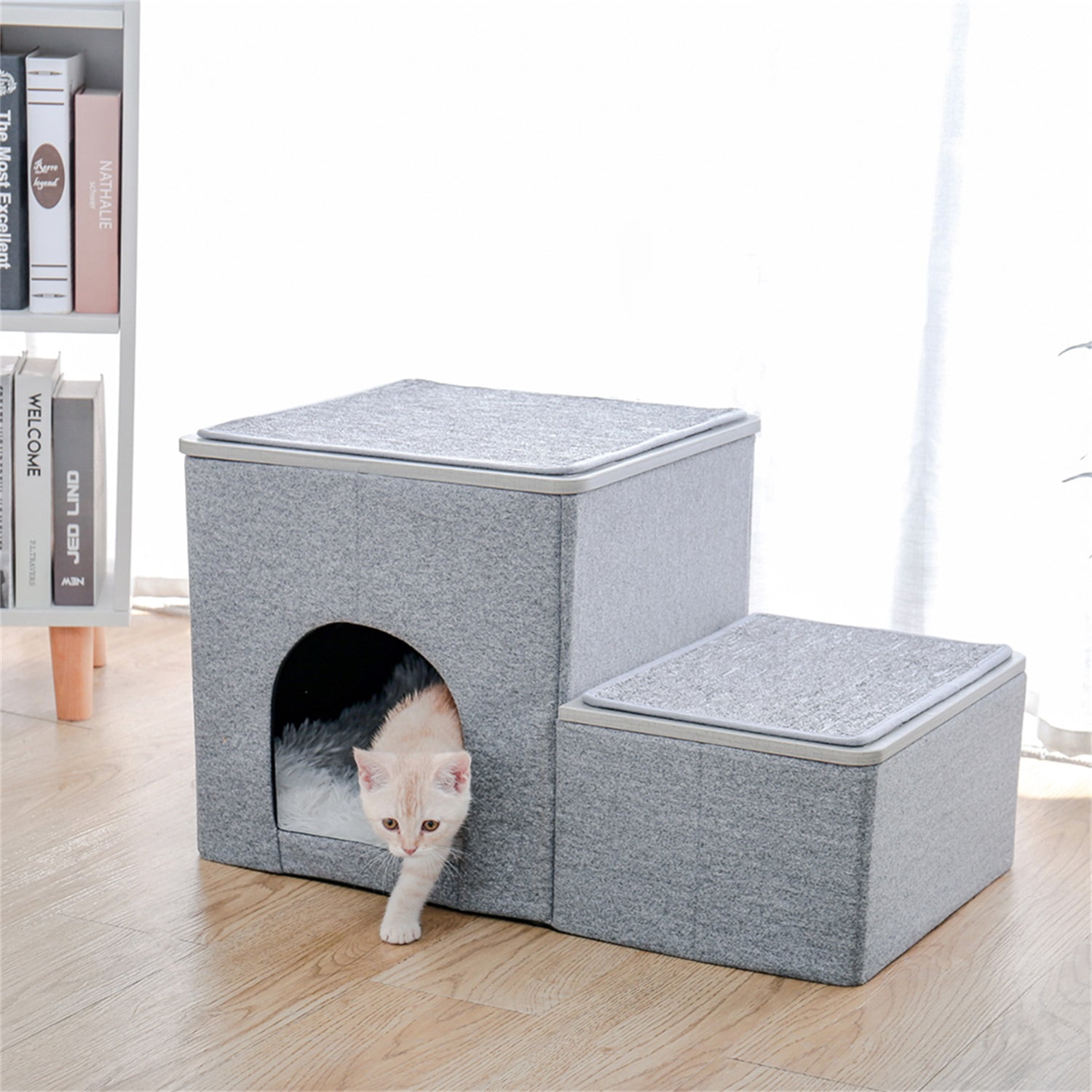 Pefilos 14 Inches Foldable Pet Stairs 2 Steps for Dogs Puppies, Multi-Functional Dog Stairs for Bed or Car with Kennel & Storage Box, Useful 2 Steps Ladder Ramp for Cats Dogs, Beige Pefilos 14 Inches Foldable Pet Stairs 2 Steps for Dogs Puppies, Multi-Functional Dog Stairs for Bed or Car with Kennel & Storage Box, Useful 2 Steps Ladder Ramp for Cats Dogs, Beige