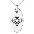thumbnail image 1 of Stainless Steel Day of the Dead Owl Engraved Small Oval Charm Pendant Necklace, 1 of 1