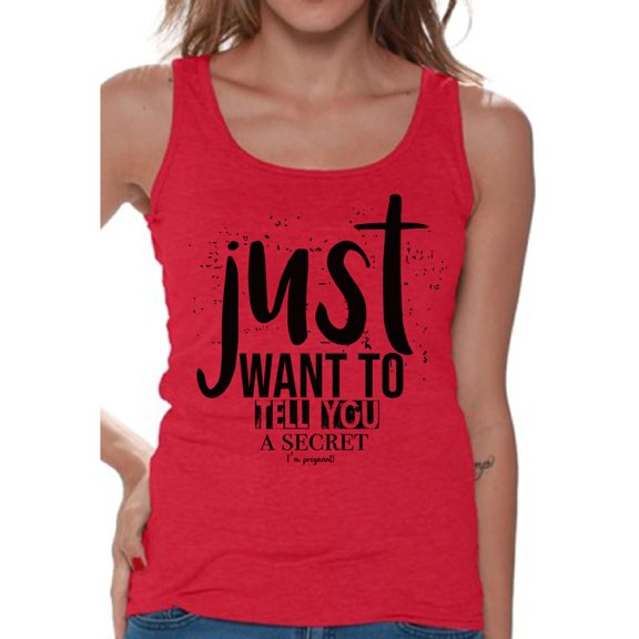 Awkward Styles Pregnancy Tank Top for Ladies Womens Baby Announcement Tanks I Just Want To Tell You a Secret Tank Top for Women I'm Pregnant Shirts Pregnancy T-Shirt for Her Pregnancy Reveal Shirt