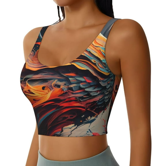 Picia Dynamic Fire Bird Art Sports Bra for Women,Padded Strappy Sports Bras Medium Support Yoga Bra with Removable Cups,Running Yoga Bra-Small