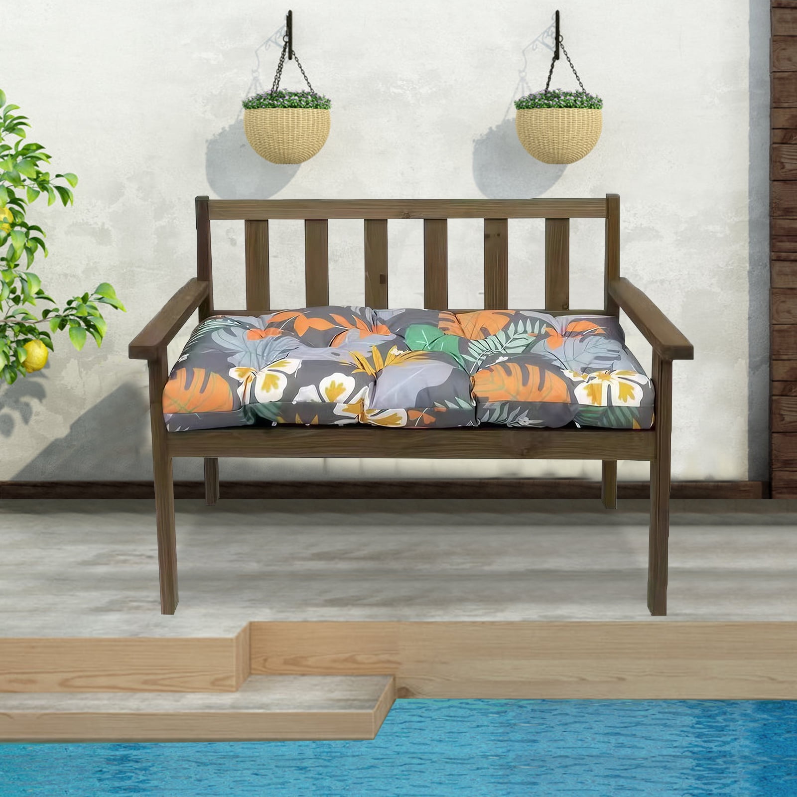 Eurhowing Thick Outdoor Bench Cushion, 52"x20"x4" Waterproof Fade-Resistant Porch Swing Cushions with Ties, High-Density Patio Garden Furniture Cushion, Floral