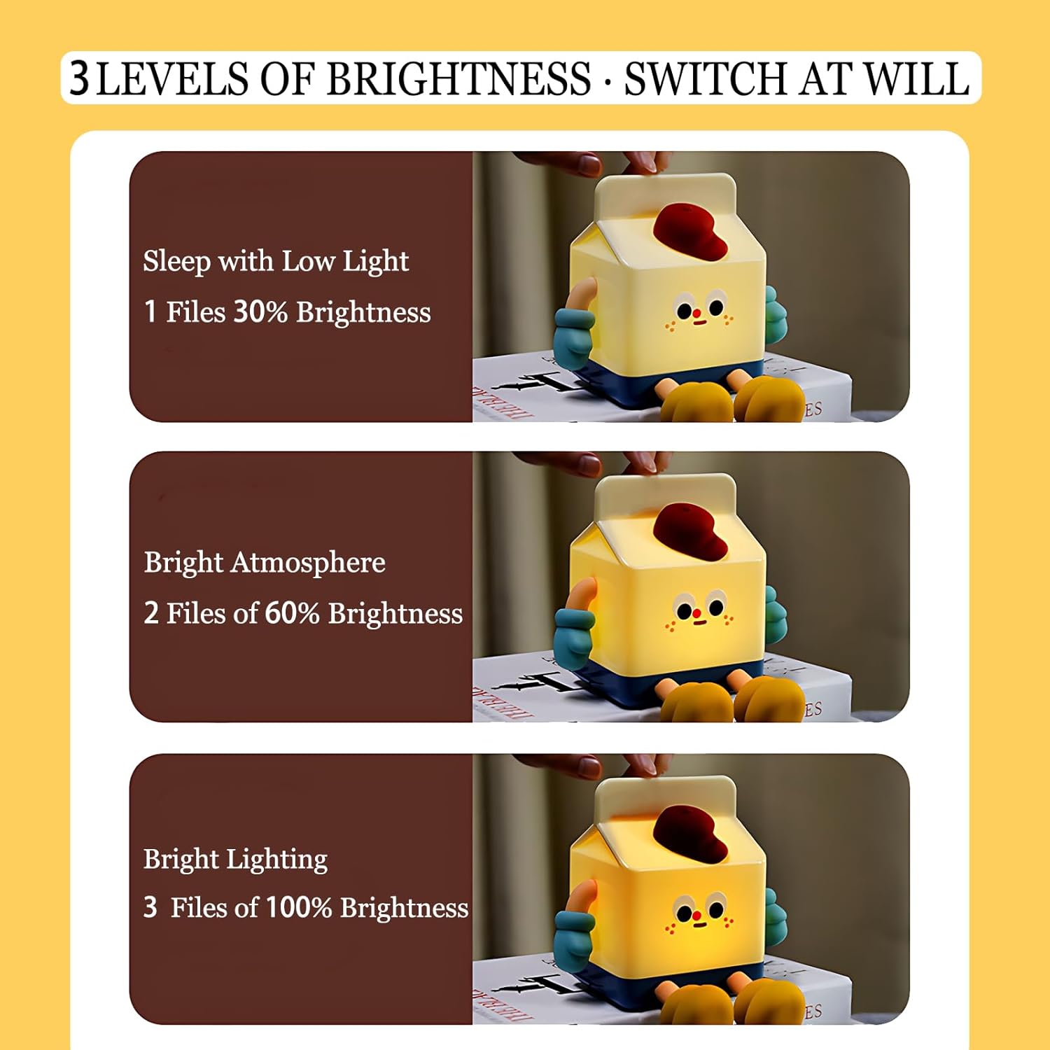 Milk Box Squishy Night Light, USB Rechargeable Silicone Night Light Cute Squishy Lamp 3 Modes Adjustable Brightness Kawaii Squishy Light LED Decor Cute Squishy Night Light