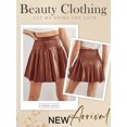 thumbnail image 6 of NFTOEIULA Women High Waist Pleated Faux Leather Flared Flowy Mini Skirt, 6 of 7