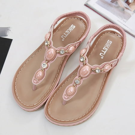 

Women s Ladies Bohemia Retro Roma Flat Crystal Flips Flop Sandals Casual Shoes