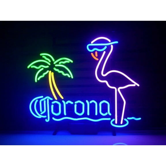 Queen Sense 17"x14" Coronas Pink Flamingo Neon Sign Man Cave Handmade Neon Light 117CPTF
