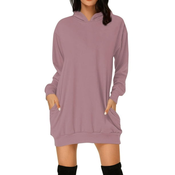 Vestido largo informal con capucha y manga larga para mujer: color liso, poliéster elástico, estilo boho playero, para combinar en otoño e invierno
