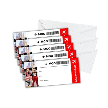 Boarding Pass Surprise Magical MCO 5pk w/ Envelopes Kingdom Mouse 3.75x8.25 DIY Travel Plane Ticket Castle Land Princess Airport