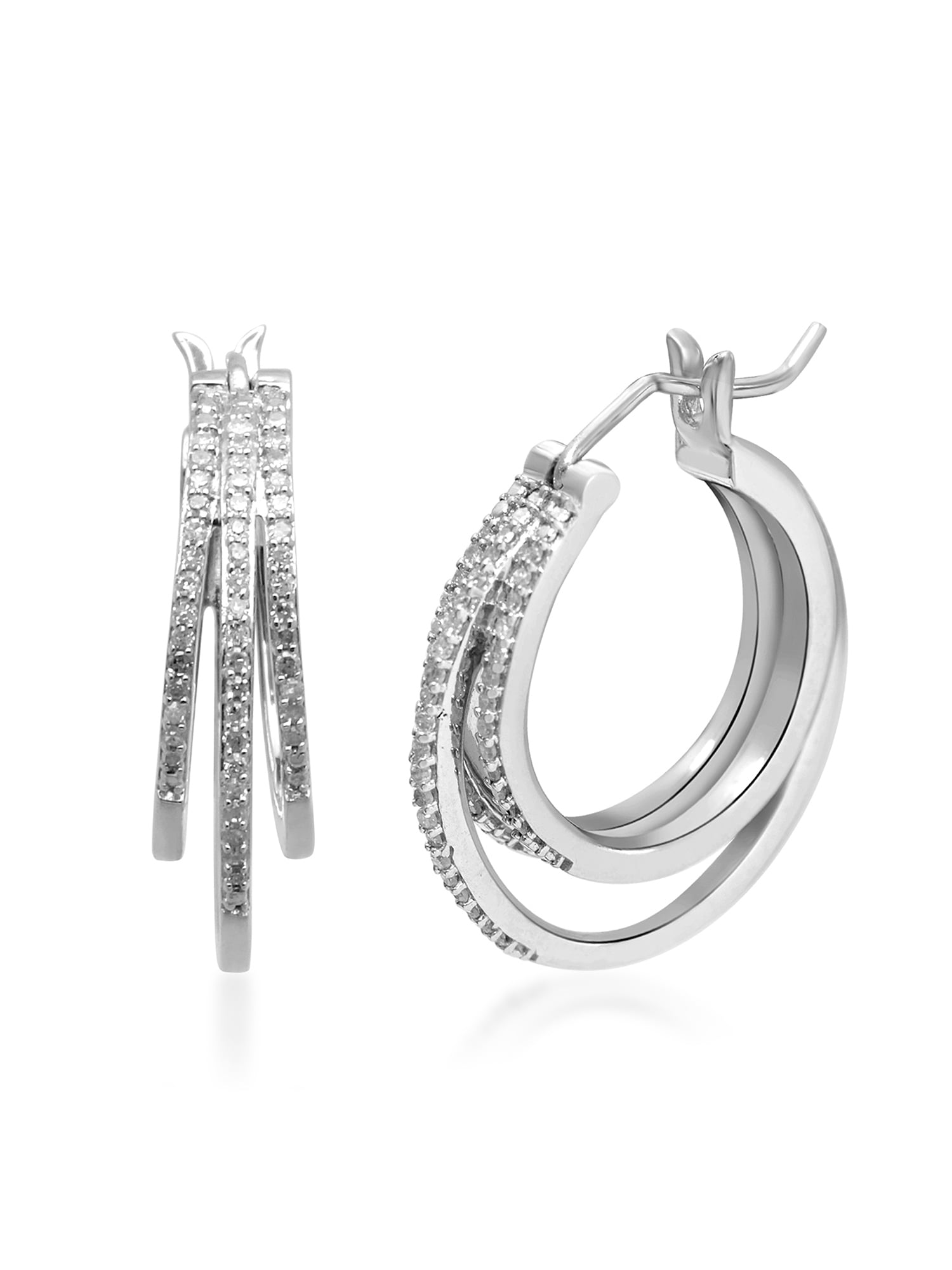 1/4 Carat T.W. Diamond Sterling Silver Hoop Earrings - Walmart.com