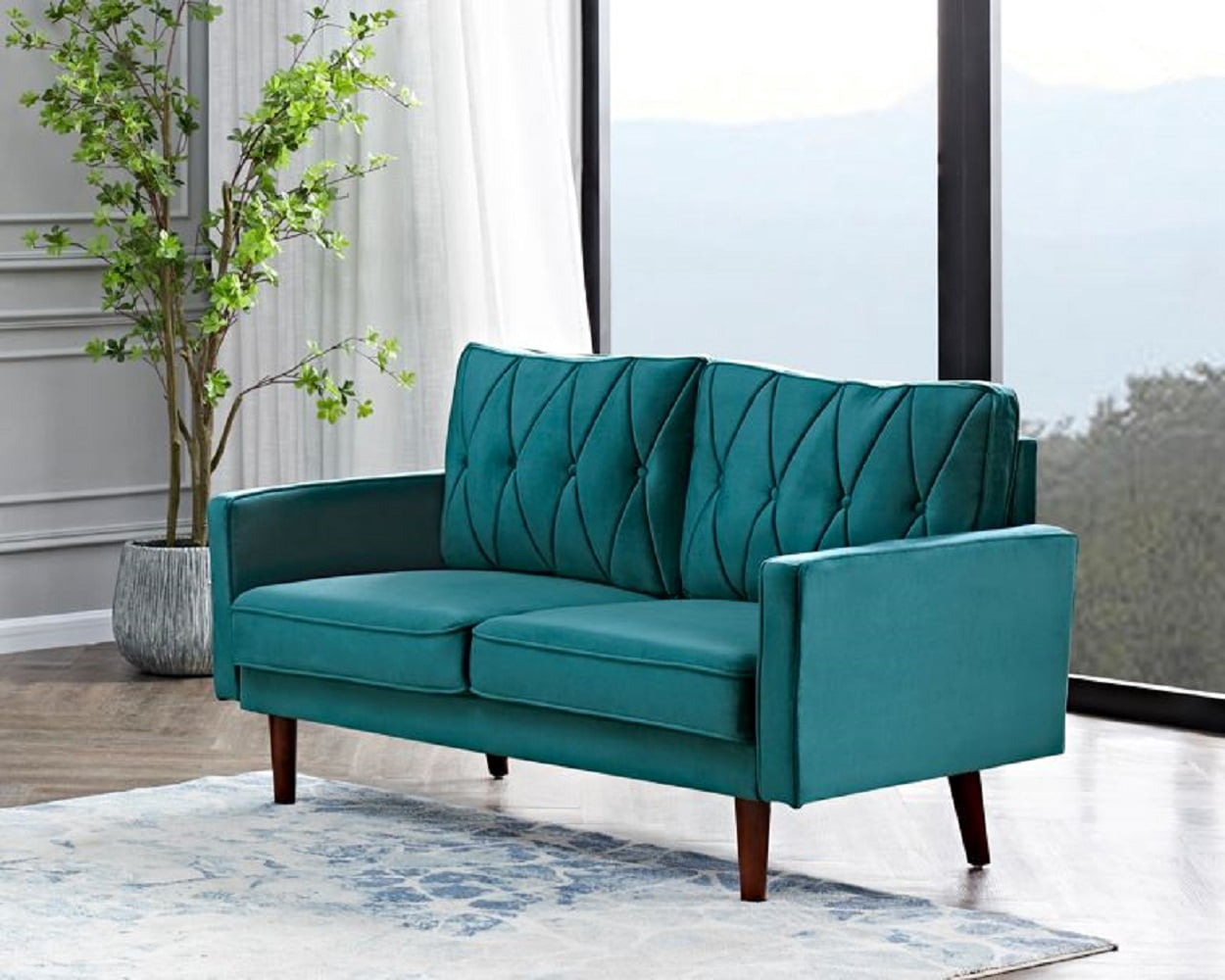 US Pride Furniture Feemster 57.5'' Velvet Square Arm Loveseat, Blue/Green