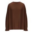 thumbnail image 4 of Jinhomg Knitted Sweatshirt for Women Casual Solid Color Fall Lounge Tops Loose Fit Comfy Long Ruffle Sleeve Crewneck Knit Pullover Coffee XXL, 4 of 7