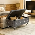 thumbnail image 4 of Recaceik Ottoman with Storage - Velvet Upholstered End of Bed Bench for Bedroom, Living Room, Entryway, Window - Grey, 4 of 7