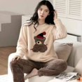 thumbnail image 5 of Conjunto de pijama de franela cálida para mujer, ropa de dormir de manga larga, terciopelo Coral grueso, dibujos animados, otoño e invierno, novedad, 5 of 5
