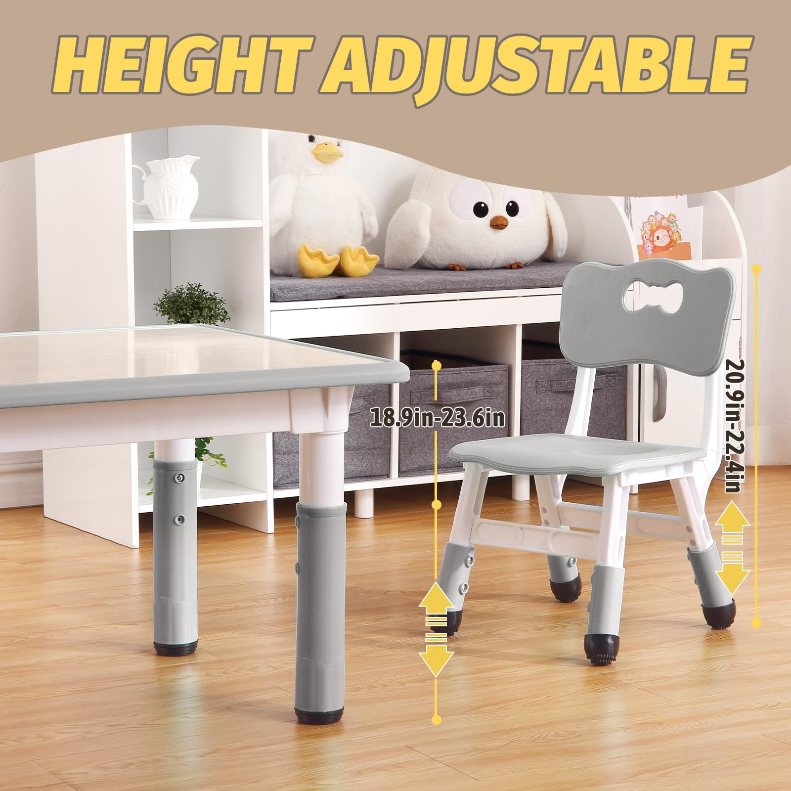 Huisuilinss Kids Table And Chair Set,Table And 6 Chair Set,Height Adjustable Desk With 6 Seats,Arts & Crafts Table With Graffiti Desktop,Non-Slip Leg,Children Activity Table For Daycare Home,Ages 2-10