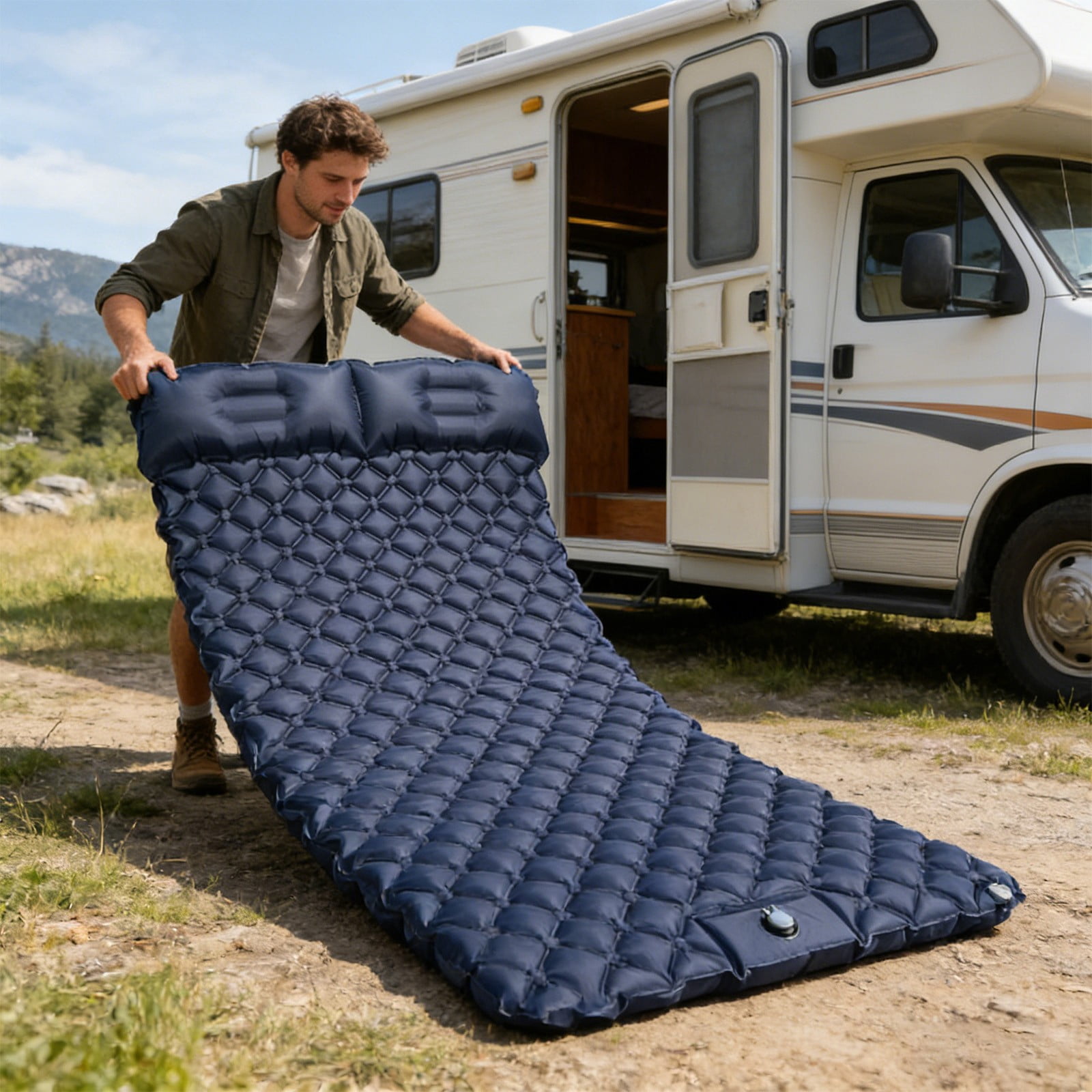 Hometravel Inflatable Sleeping Pad, Foot Pump Camping Air Mattress, Portable Ultralight Sleeping Mat for Hiking, Tent, Outdoor Travel Nap