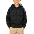 thumbnail image 2 of BLVB Hoodies for Boys Quarter Zip Pullover Teen Fleece Hooded Sweatshirt Fashion Hoodie Kids Fall Winter Clothes(Black,6-7 Years), 2 of 9