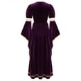 thumbnail image 3 of Choomomo Girls Medieval Princess Outfits Patchwork Round Neck Dress Ruffled Webbing Trim Long Dress Purple 14, 3 of 5