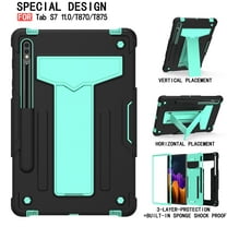 Dteck Galaxy Tab S7 Case 2020 , Heavy Duty 3 in 1 Hybrid Rugged Shockproof Case with Kickstand S Pen Holder for Samsung Galaxy Tab S7 11 inch Model SM-T870/T875/T878, Black   Mint