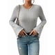 thumbnail image 2 of Tops Cortos de Acampanada para Mujer, Elegantes, Informales, con Cuello Redondo y Ribete de Lechuga, Acanalados y Ajustados Gris M, 2 of 9