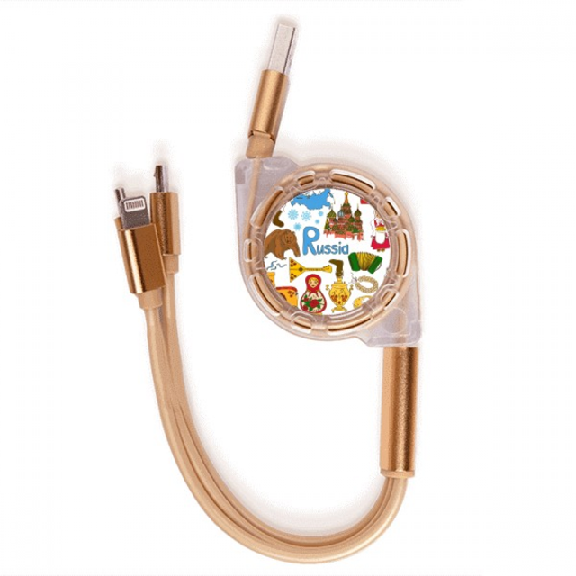 Rusia Landscap animales bandera nacional Cable de carga telescópico múltiples USB tres en uno