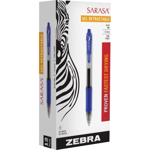 Zebra Pen Sarasa Gel Retractable Pens Fine Pen Point - 0.5 mm Pen Point Size - Refillable - Retractable - Blue Pigment-based Ink - Translucent Barrel - 12 / Dozen