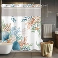 thumbnail image 5 of No Hook Shower Curtains with Snap-in Liner Set, Beach Coastal Waterproof Hotel Style Bathroom Shower Curtain, Summer Nautical Coral Shell Botanical Breathable Mesh Top Window Bath Curtains 66''x72'', 5 of 9