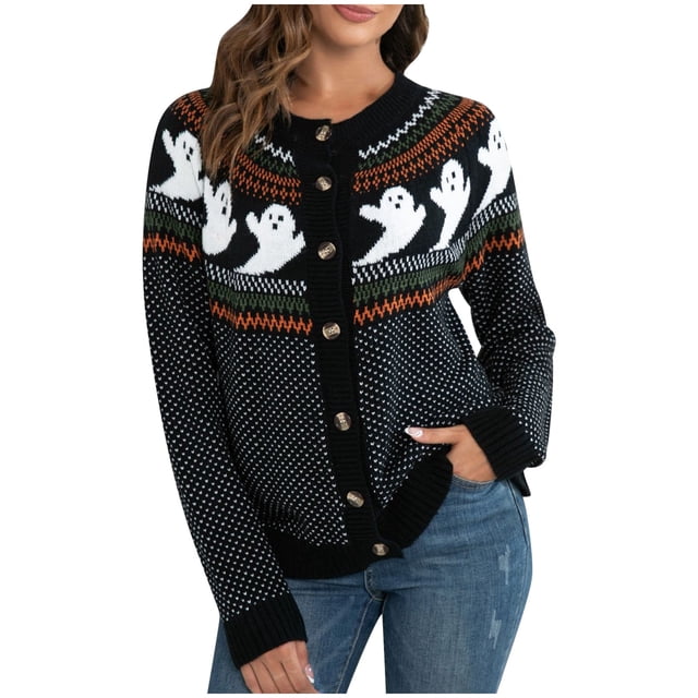 Kcodviy Veste d'Hiver Rétro à Pois Ceinturée Cardigan Tricoté pour Femmes Juniors Veste Longue Ajustée