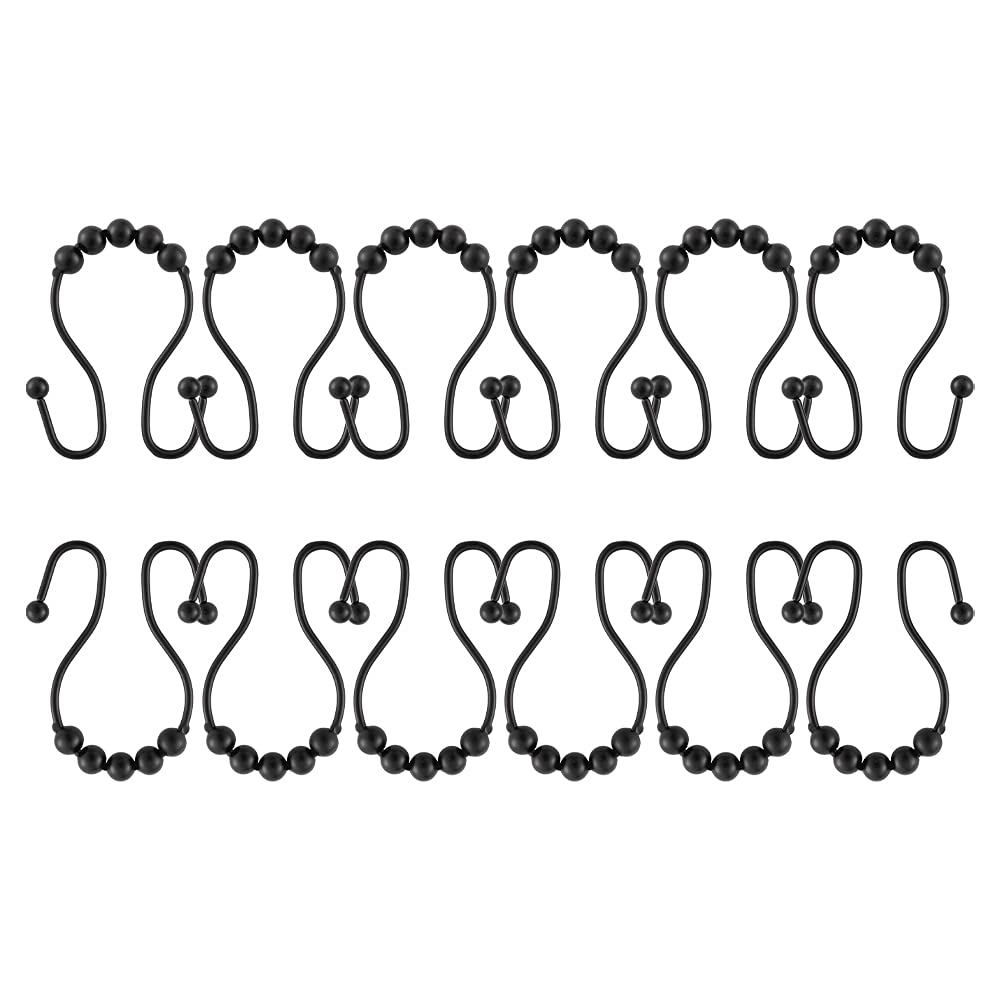 Utopia Alley  Double Roller Ball Stainless Steel Shower Curtain Hooks Rings, Set of 12 Black