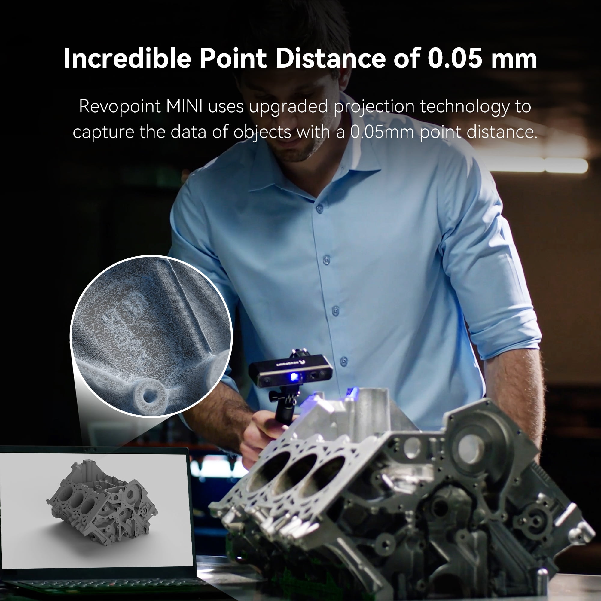 Revopoint MINI 3D Scanner 0.02 mm Precision Industrial Blue Light